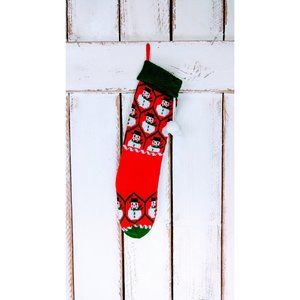 Vintage red woven slouchy knit snowman Christmas stocking